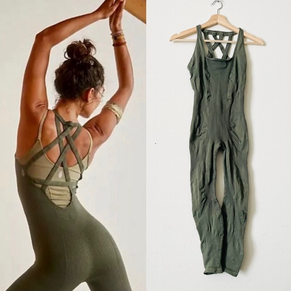 FP Movement by Free People Pants - Free People Movement SMALL Black Diamond strappy back seamless onesie in green